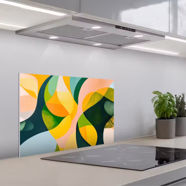 Salpicaderos de cocina - Abstracto - Amarillo - Rosa - Verde — 1