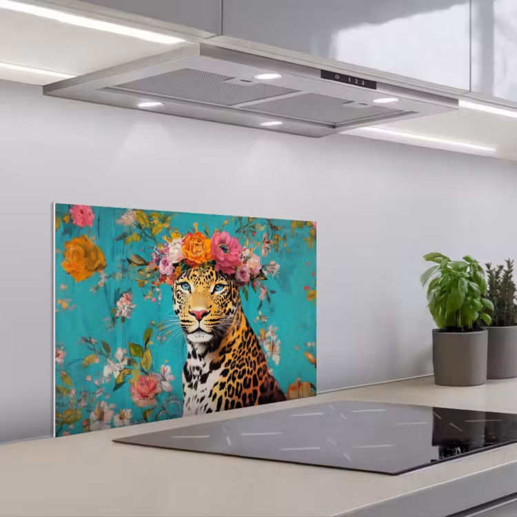 Salpicaderos de cocina - Leopardo - Flores - Corona — 1