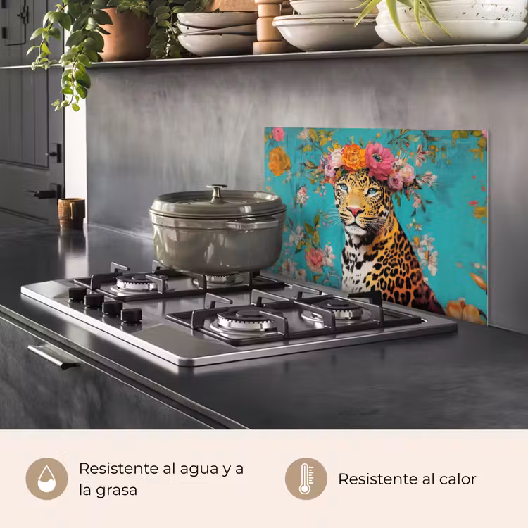 Salpicaderos de cocina - Leopardo - Flores - Corona — 2