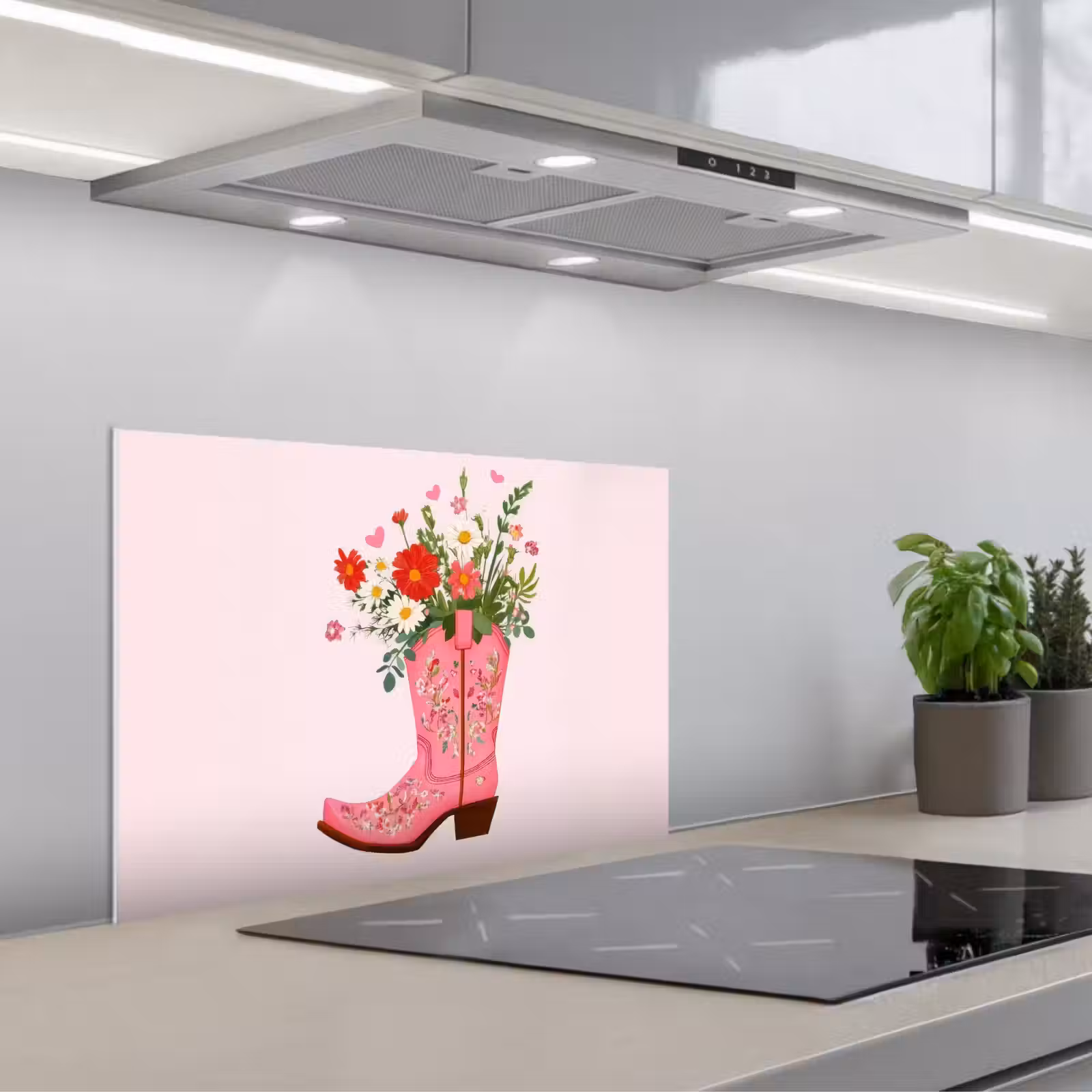 Salpicaderos de cocina - Botas vaqueras - Rosa - Ramo - Flores — 1