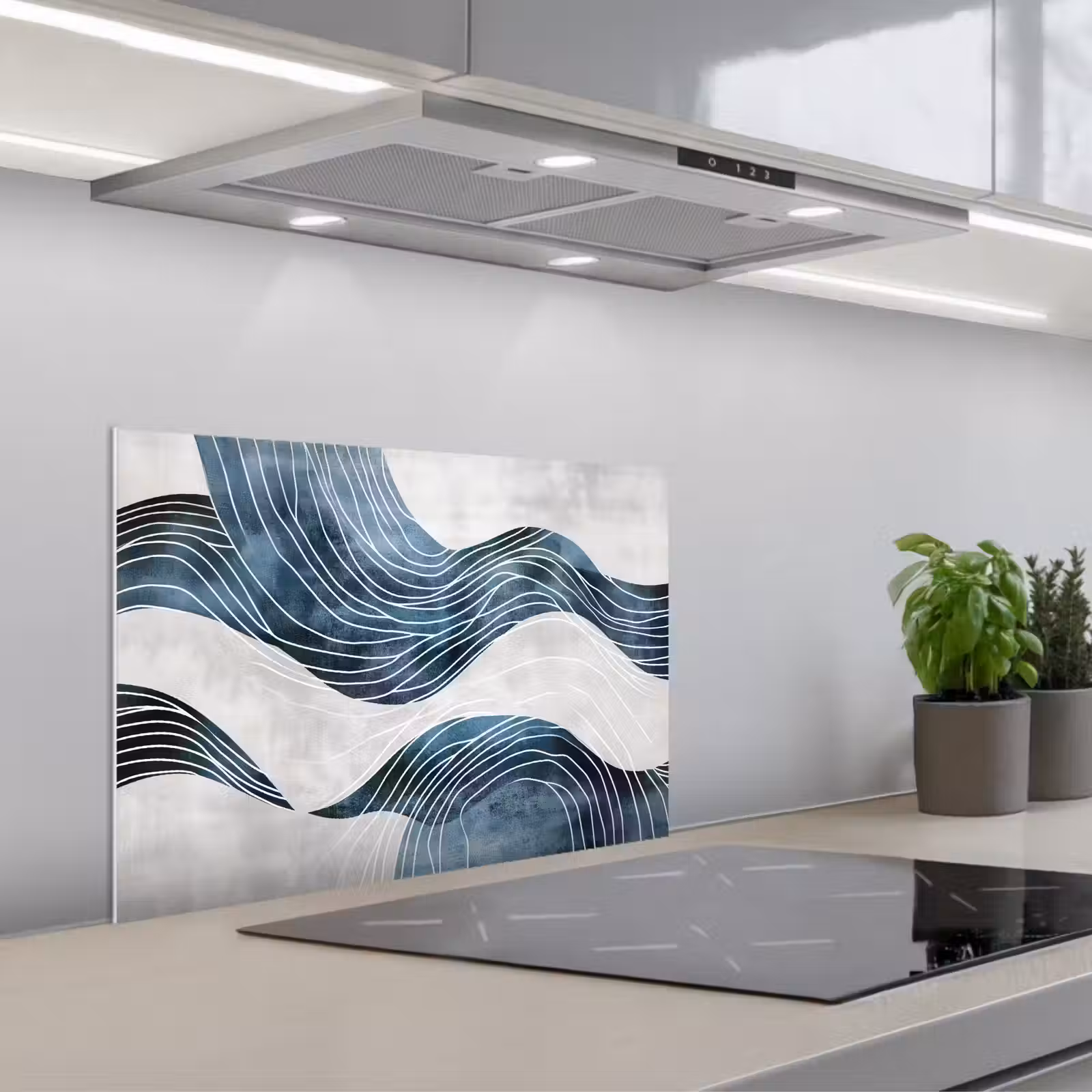 Salpicaderos de cocina - Líneas - Olas - Abstracto - Azul — 1