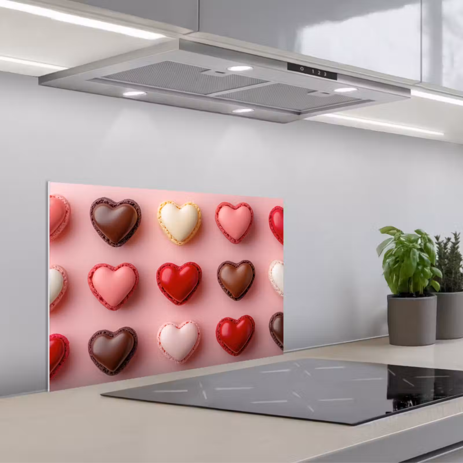Salpicaderos de cocina - Macarrones - Corazones - Colorido - Rosa — 1
