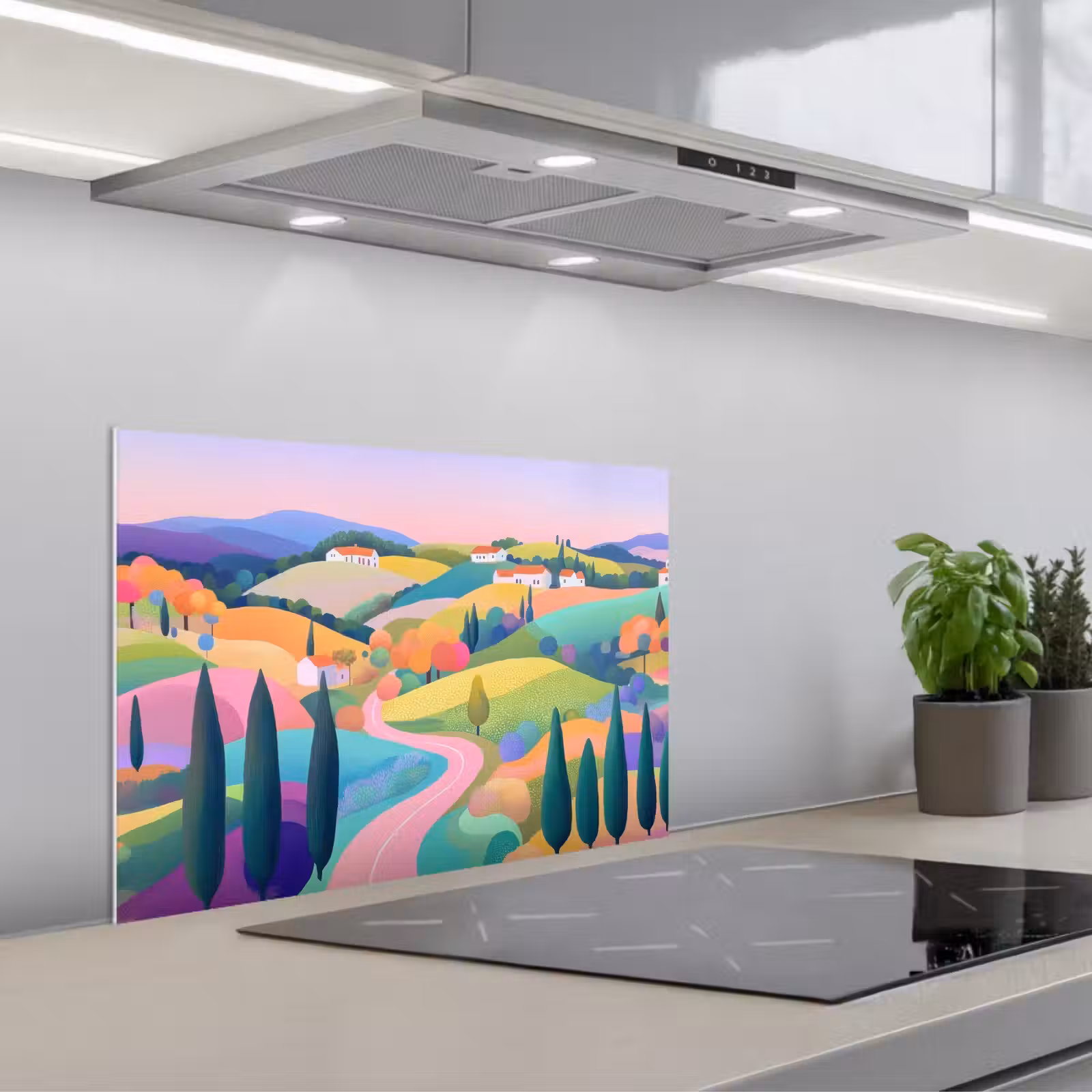 Salpicaderos de cocina - Paisaje - Morado - Pastel - Casas — 1