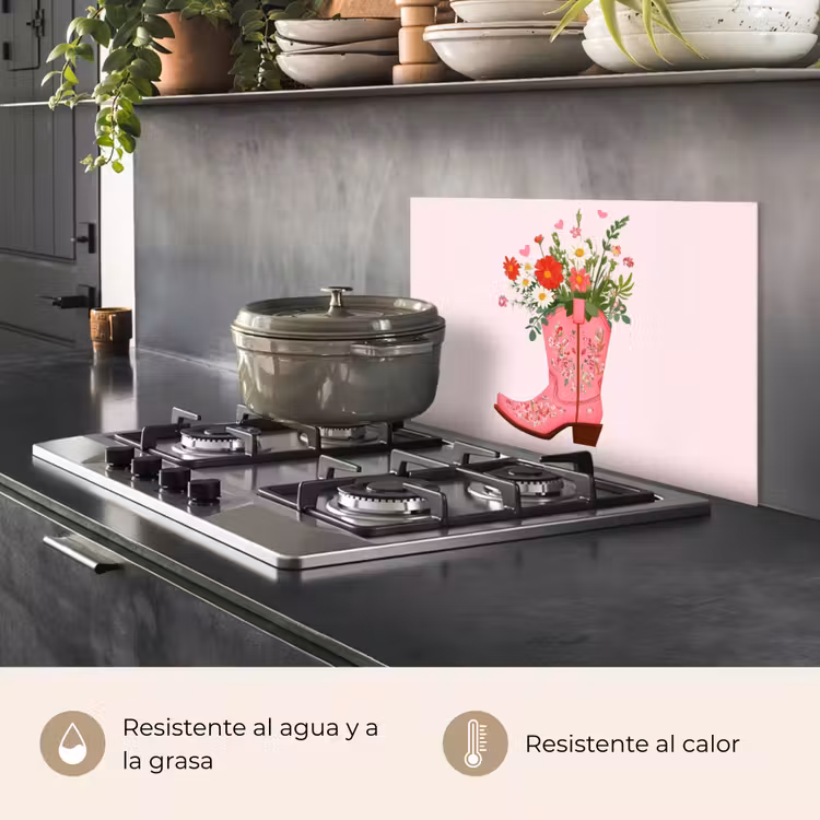 Salpicaderos de cocina - Botas vaqueras - Rosa - Ramo - Flores — 2