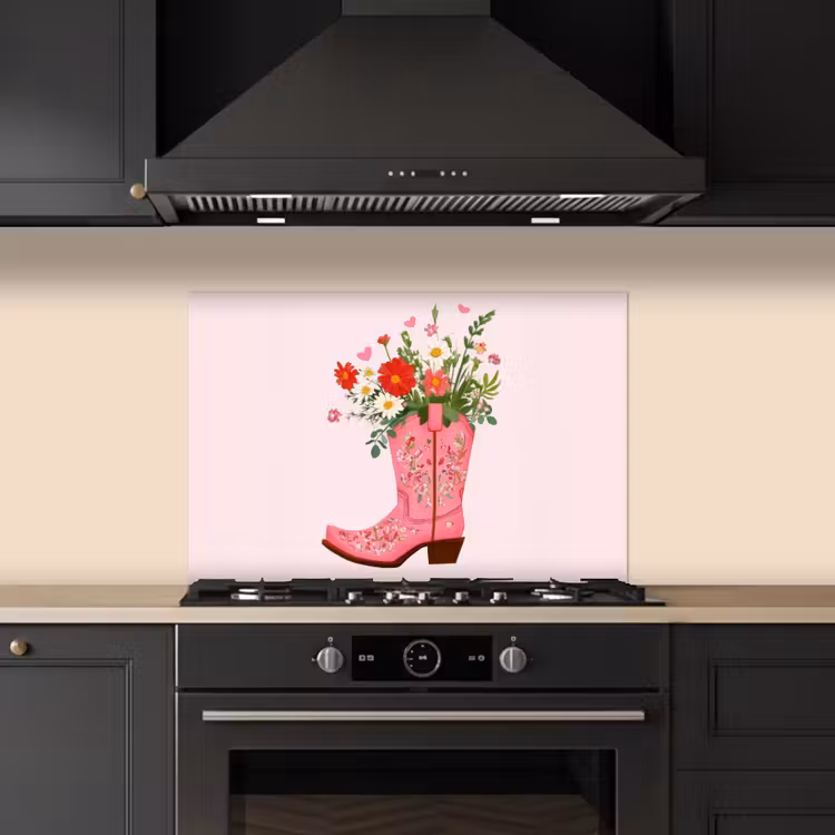 Salpicaderos de cocina - Botas vaqueras - Rosa - Ramo - Flores — 5