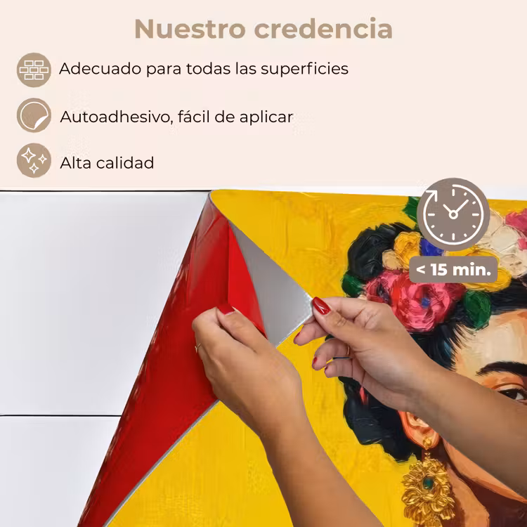 Salpicaderos de cocina - Frida Kahlo - Mujer - Amarillo - Azul - Flores — 4