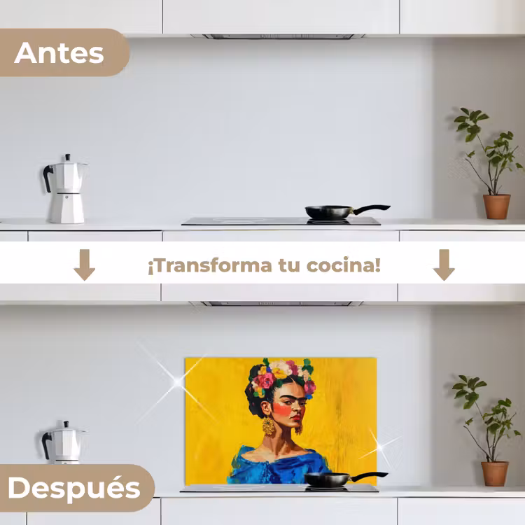 Salpicaderos de cocina - Frida Kahlo - Mujer - Amarillo - Azul - Flores — 7