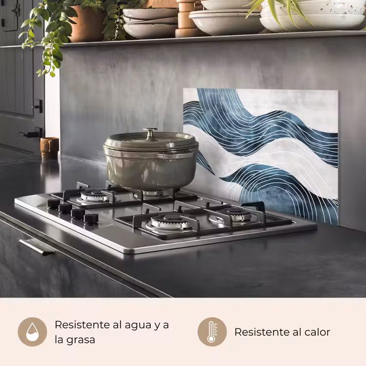 Salpicaderos de cocina - Líneas - Olas - Abstracto - Azul — 2