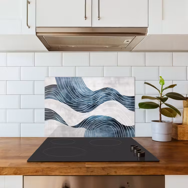 Salpicaderos de cocina - Líneas - Olas - Abstracto - Azul — 3