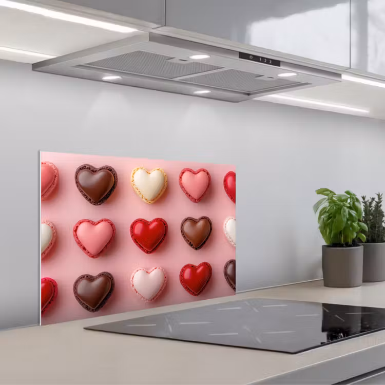 Salpicaderos de cocina - Macarrones - Corazones - Colorido - Rosa — 1