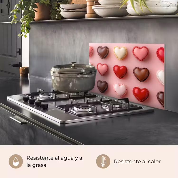 Salpicaderos de cocina - Macarrones - Corazones - Colorido - Rosa — 2
