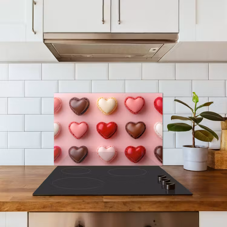 Salpicaderos de cocina - Macarrones - Corazones - Colorido - Rosa — 3