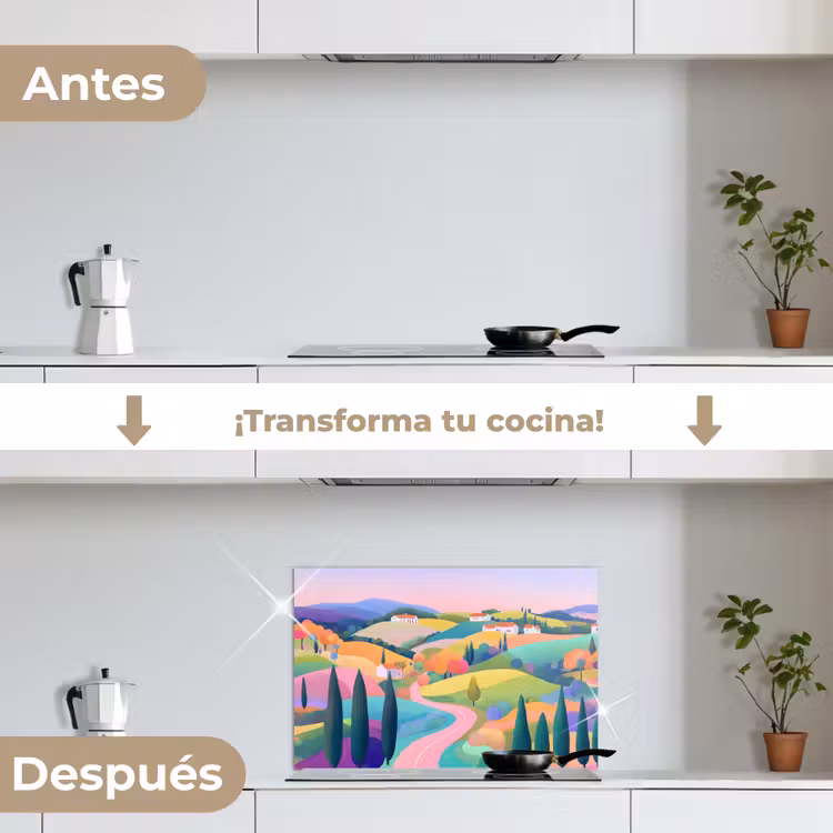 Salpicaderos de cocina - Paisaje - Morado - Pastel - Casas — 7