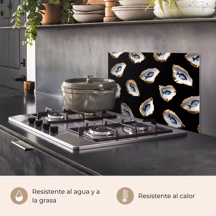 Salpicaderos de cocina - Ostras - Pescado - Azul - Oro — 2
