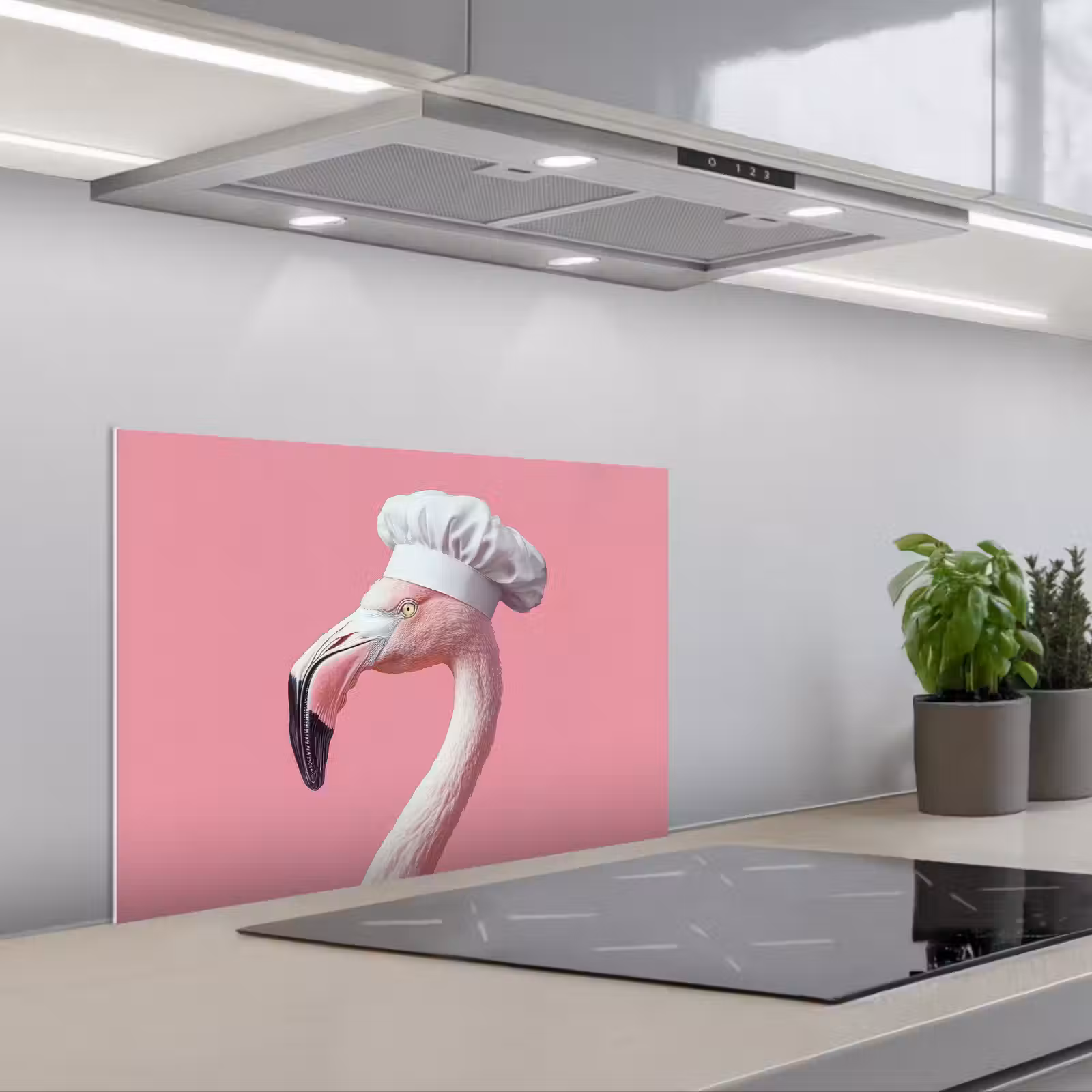Salpicaderos de cocina - Flamingo - Rosa - Gorro de cocinero - Pájaro — 1