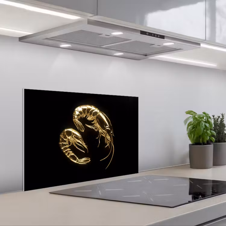 Salpicaderos de cocina - Camarones - Negro - Oro - Animales — 1