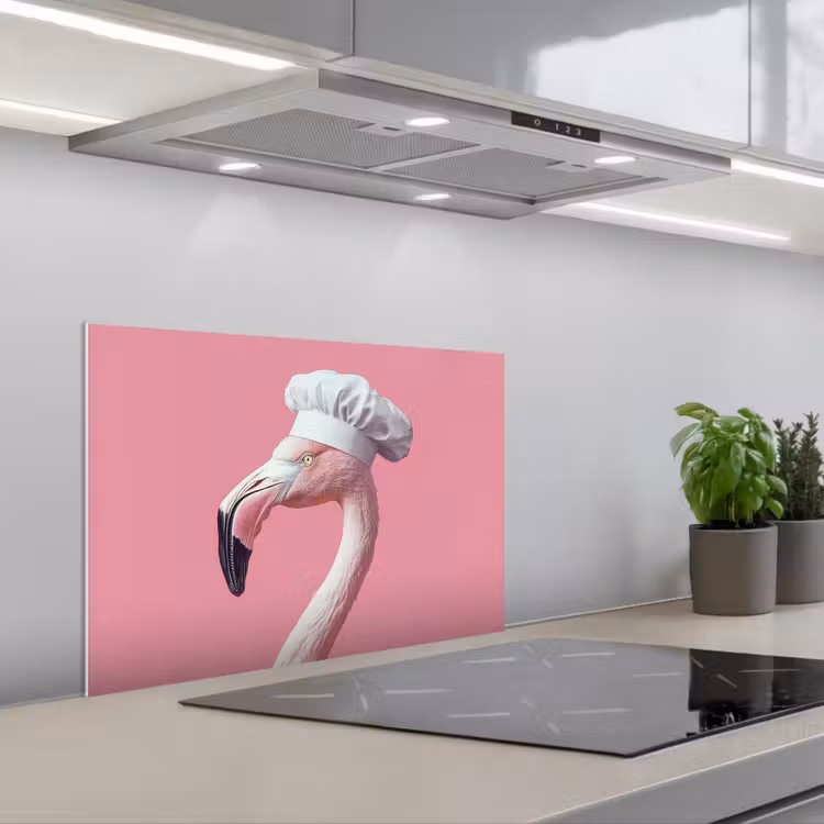 Salpicaderos de cocina - Flamingo - Rosa - Gorro de cocinero - Pájaro — 1
