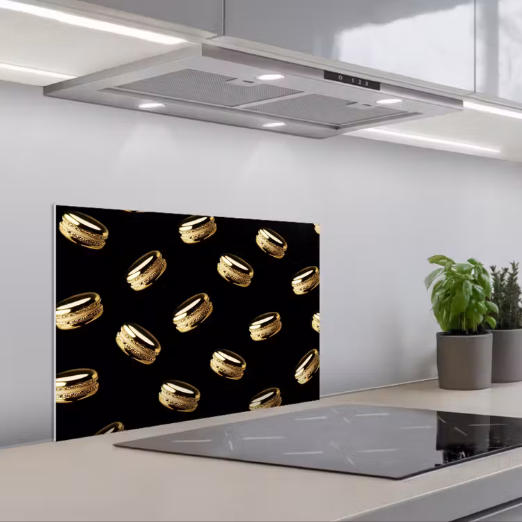 Salpicaderos de cocina - Macarrones - Patrón - Oro - Negro — 1