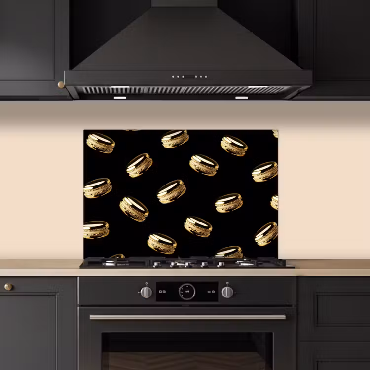 Salpicaderos de cocina - Macarrones - Patrón - Oro - Negro — 5