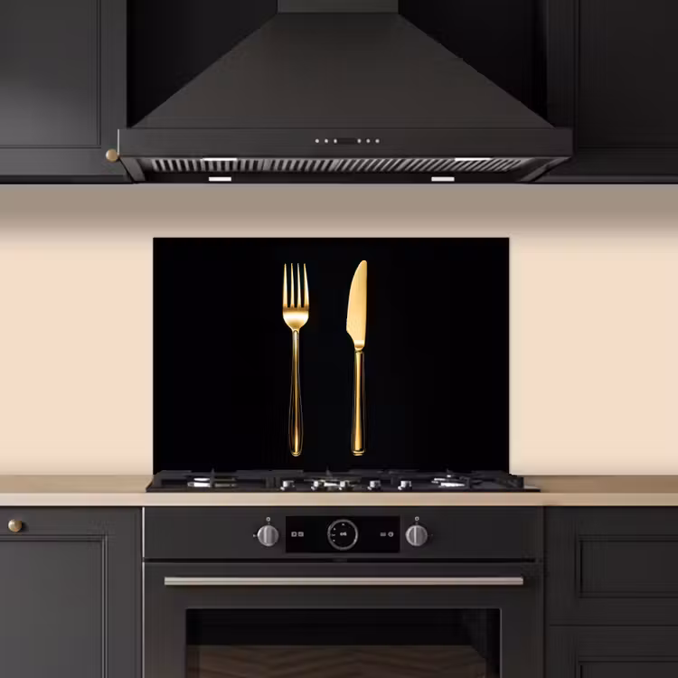 Salpicaderos de cocina - Cubiertos - Oro - Cuchillo - Tenedor — 5