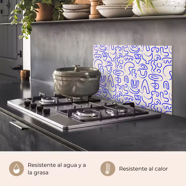 Salpicaderos de cocina - Azul - Motivo - Abstracto - Beige — 2