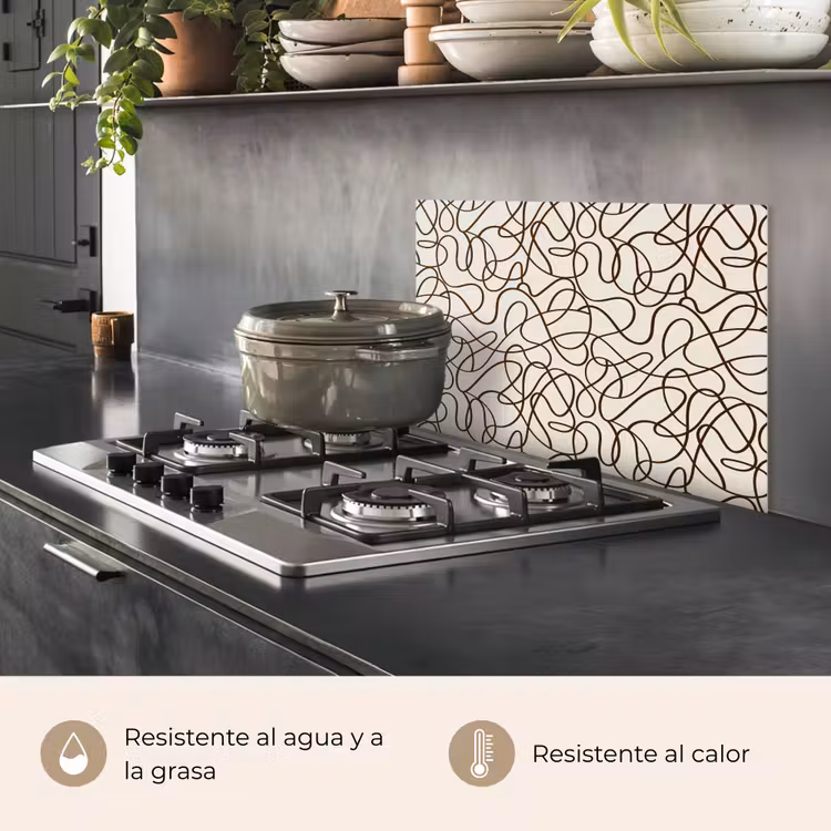 Salpicaderos de cocina - Beige - Líneas - Marrón oscuro — 2