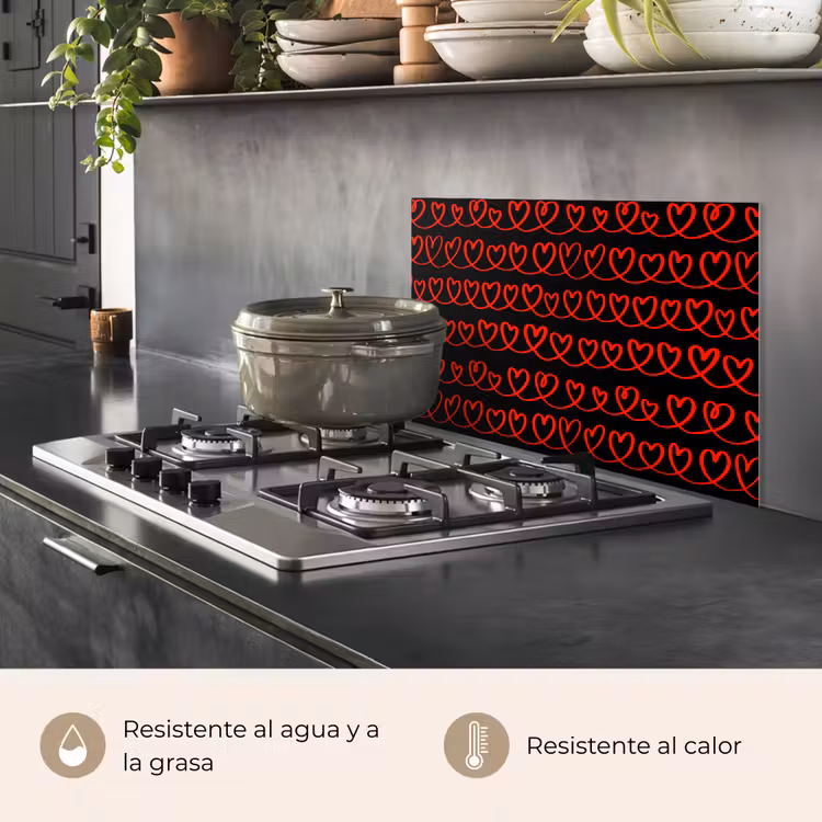 Salpicaderos de cocina - Entretejido - Corazones - Negro - Rojo — 2