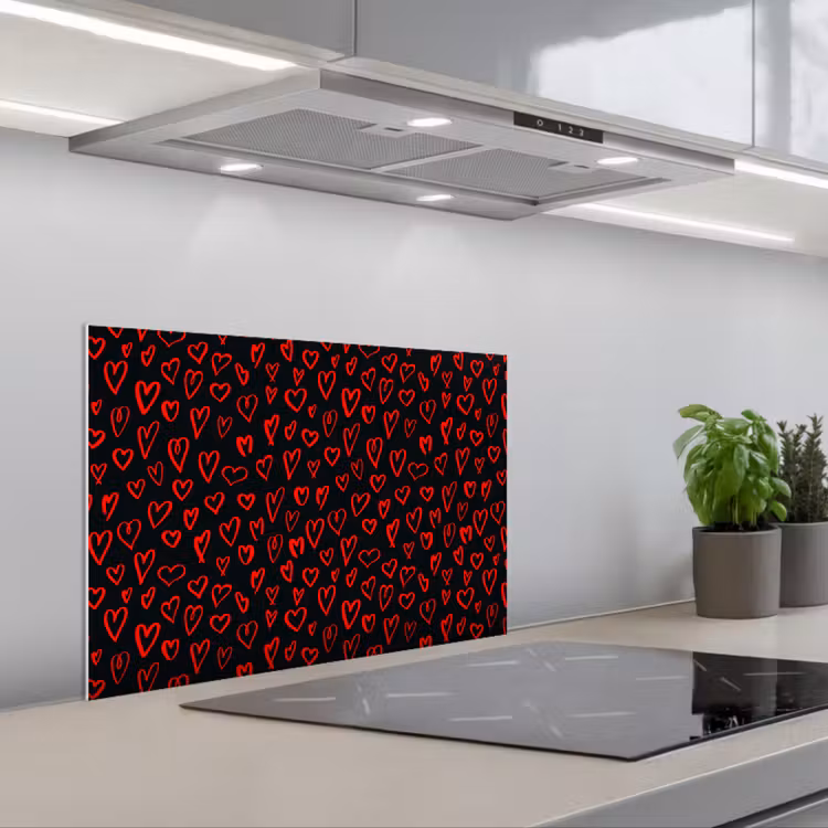 Salpicaderos de cocina - Negro - Corazones - Rojo — 1