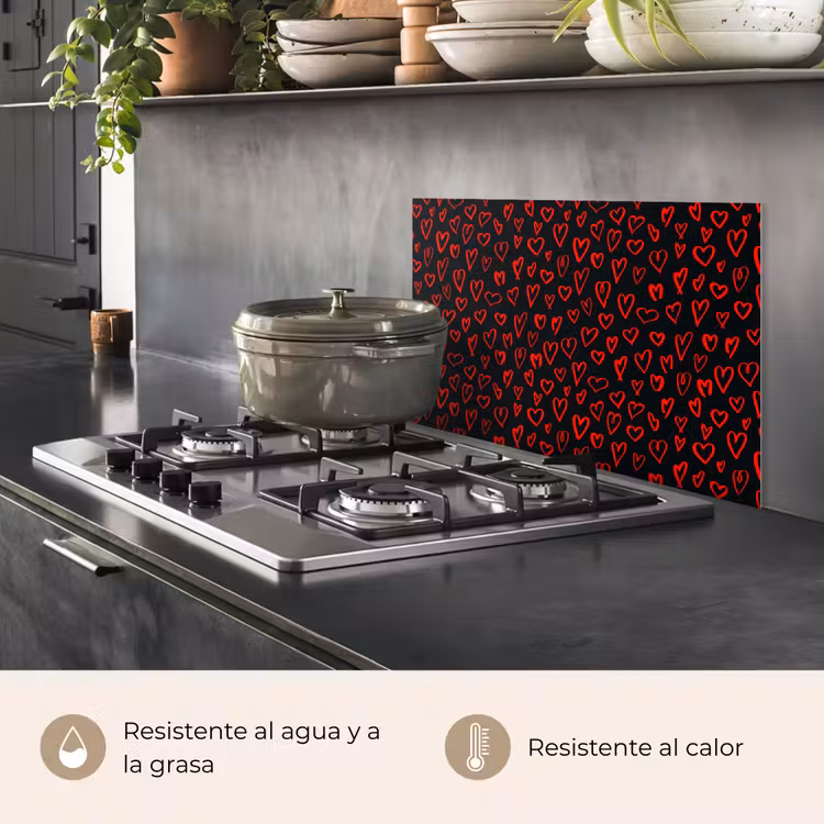 Salpicaderos de cocina - Negro - Corazones - Rojo — 2