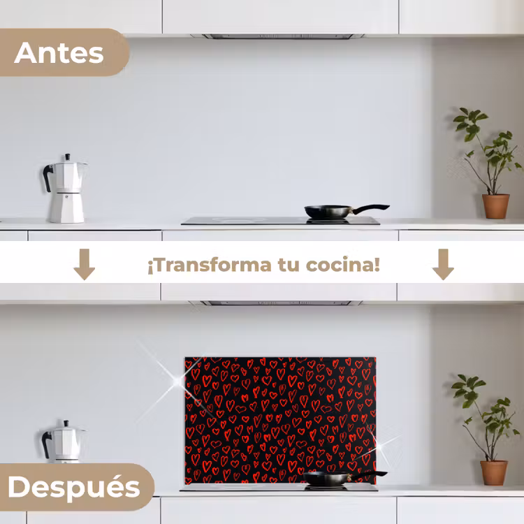 Salpicaderos de cocina - Negro - Corazones - Rojo — 7