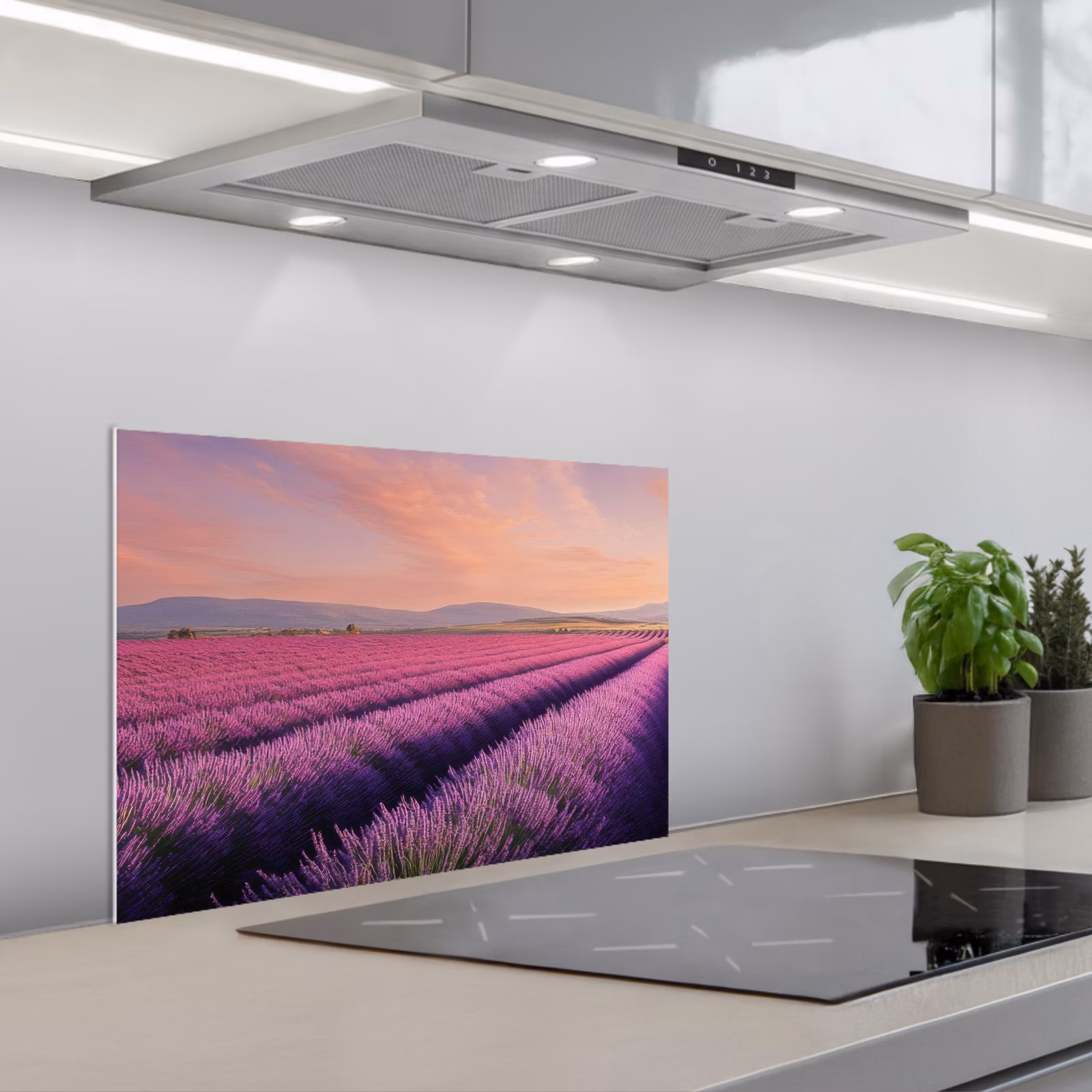 Salpicaderos de cocina - Campo de lavanda - Puesta de sol - Morado - Flores — 1