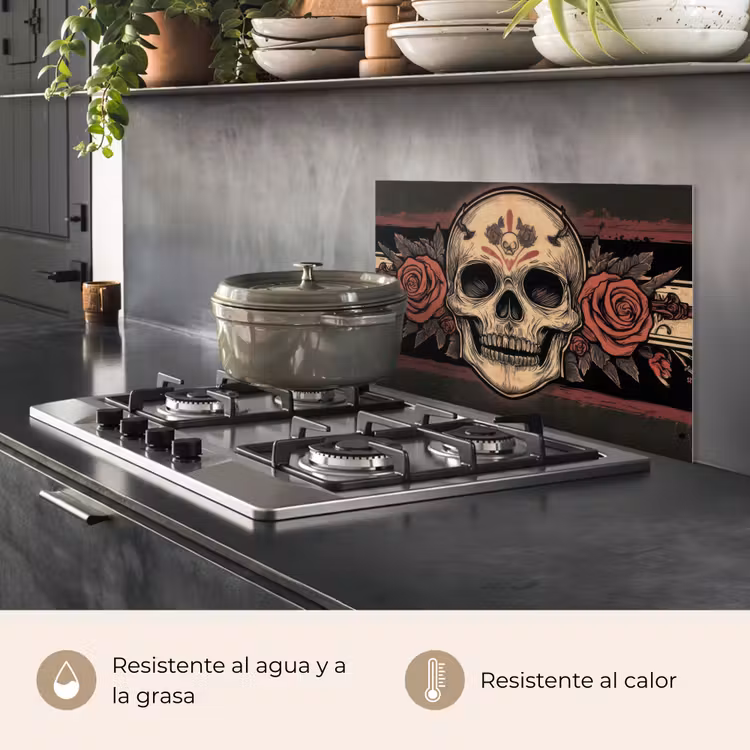Salpicaderos de cocina - Calavera - Rosas - Gótico — 2