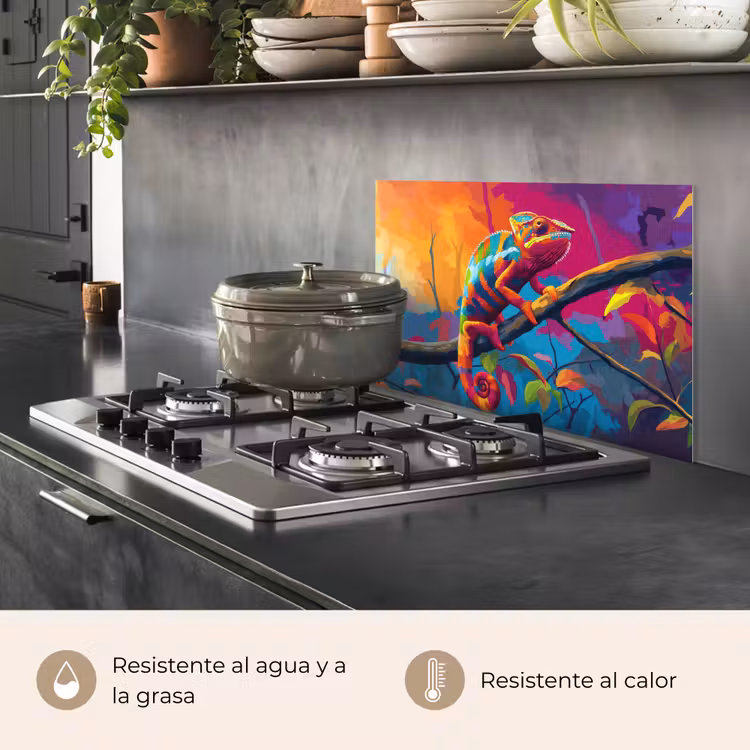Salpicaderos de cocina - Camaleón - Rama - Rayas - Hojas — 2