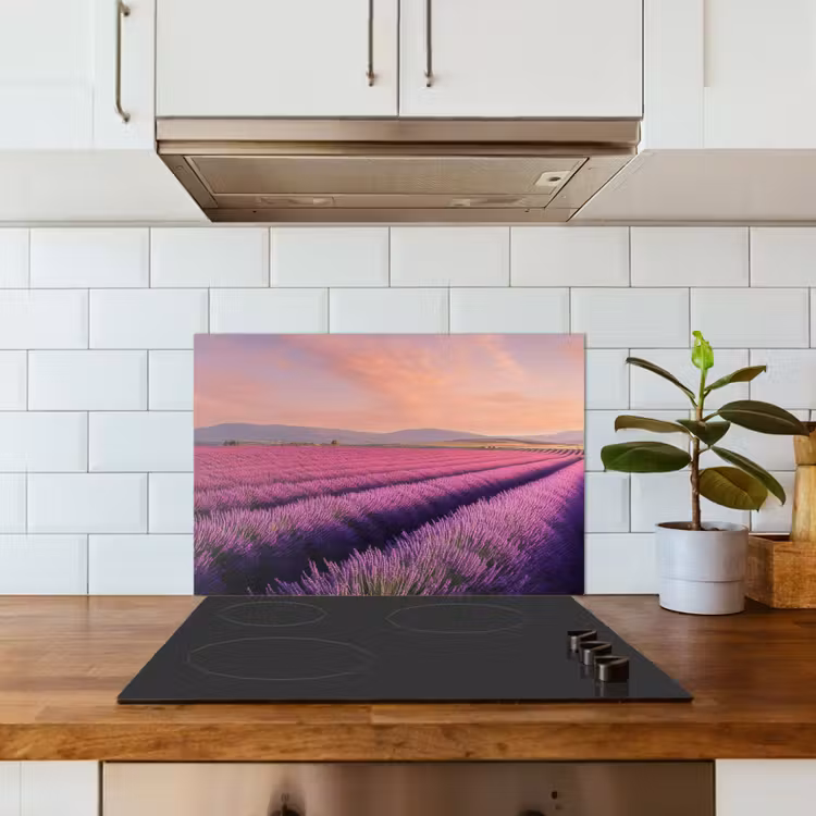 Salpicaderos de cocina - Campo de lavanda - Puesta de sol - Morado - Flores — 3