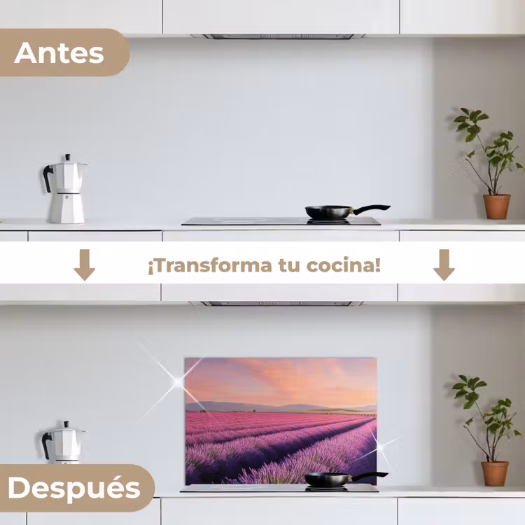 Salpicaderos de cocina - Campo de lavanda - Puesta de sol - Morado - Flores — 7