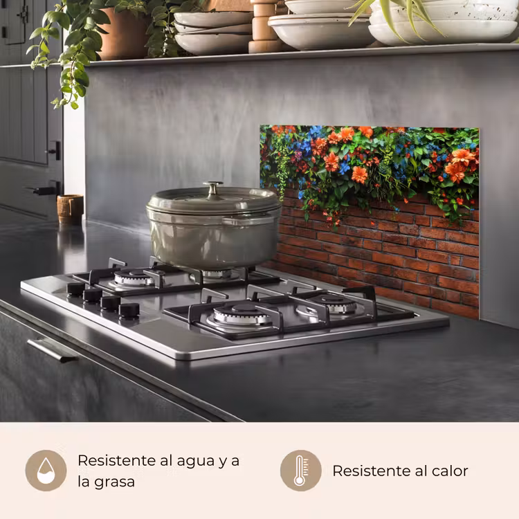 Salpicaderos de cocina - Flores - Pared - Verde - Naranja — 2
