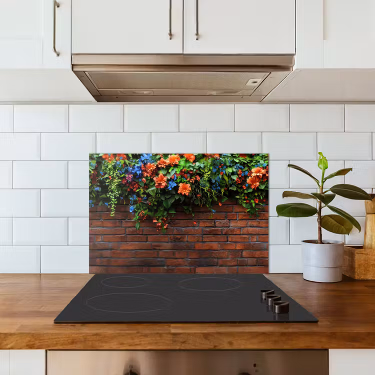 Salpicaderos de cocina - Flores - Pared - Verde - Naranja — 3
