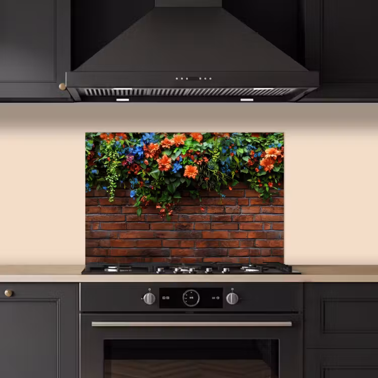 Salpicaderos de cocina - Flores - Pared - Verde - Naranja — 5