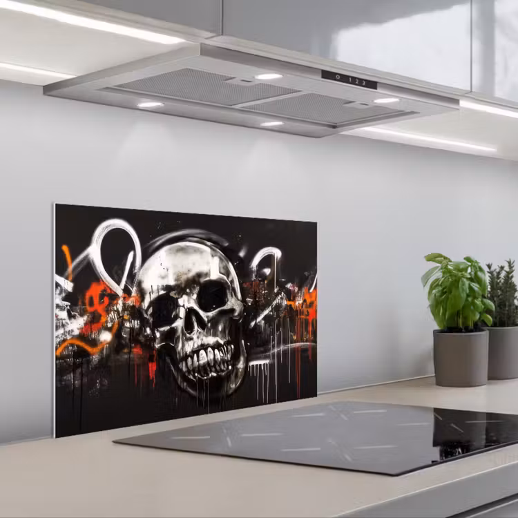 Salpicaderos de cocina - Calaveras - Arte - Oscuro - Rojo — 1