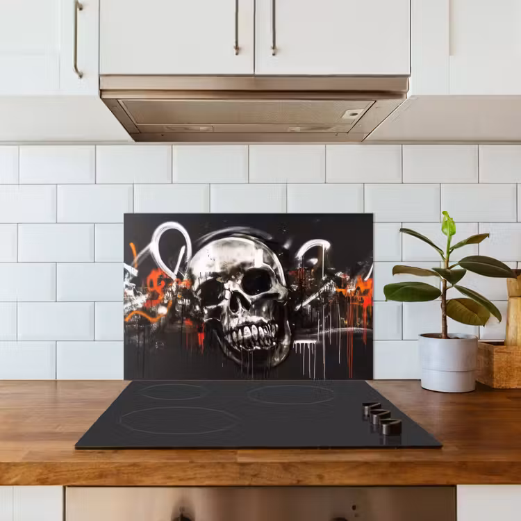 Salpicaderos de cocina - Calaveras - Arte - Oscuro - Rojo — 3