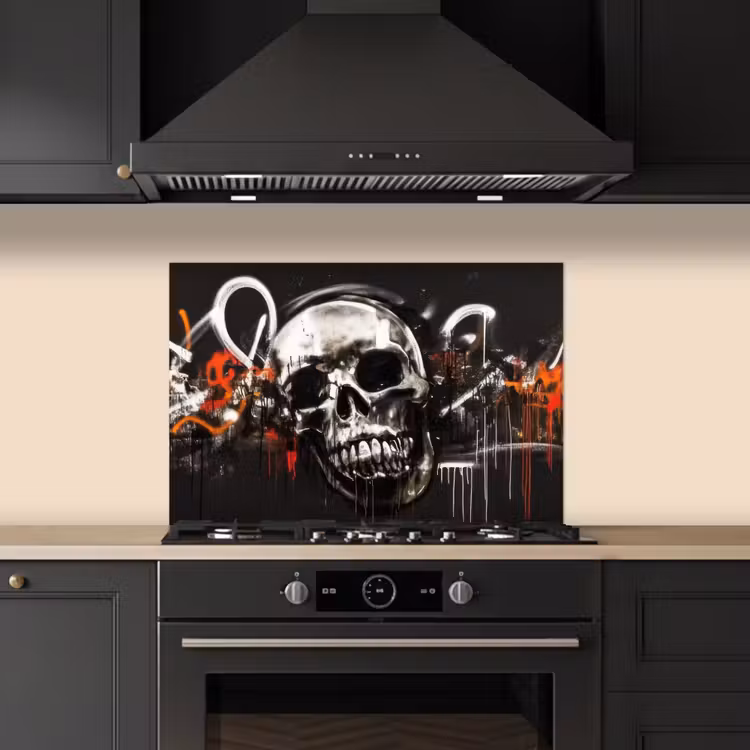 Salpicaderos de cocina - Calaveras - Arte - Oscuro - Rojo — 5