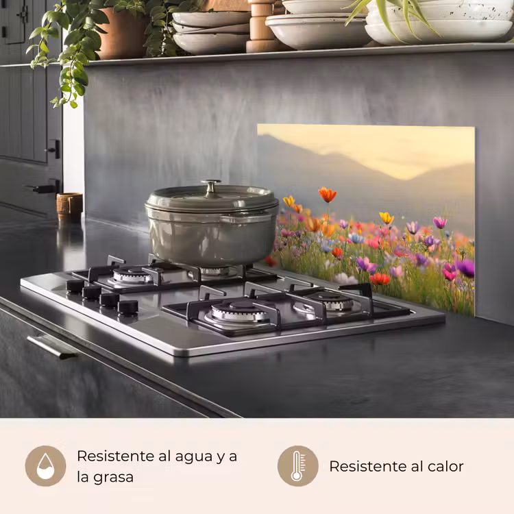 Salpicaderos de cocina - Campo de flores - Montañas - Luz del sol - Flores — 2