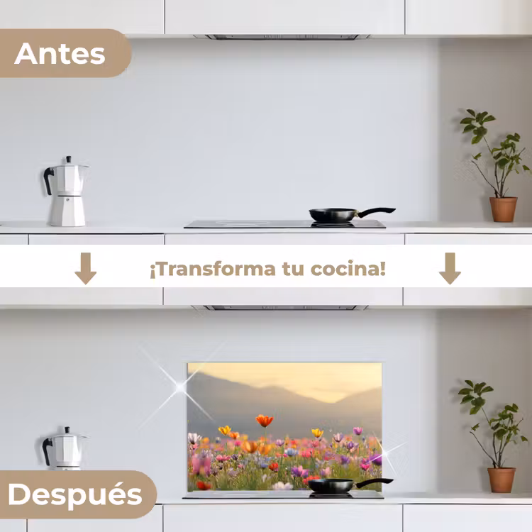 Salpicaderos de cocina - Campo de flores - Montañas - Luz del sol - Flores — 7