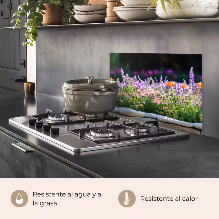 Salpicaderos de cocina - Flores - Borde de piedra - Colorido — 2