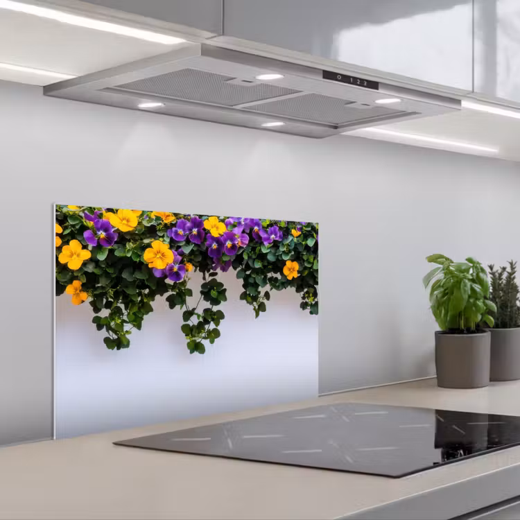 Salpicaderos de cocina - Flores - Pared - Amarillo - Morado — 1