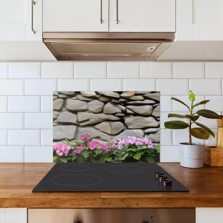 Salpicaderos de cocina - Hortensias - Piedras - Muro - Flores — 3