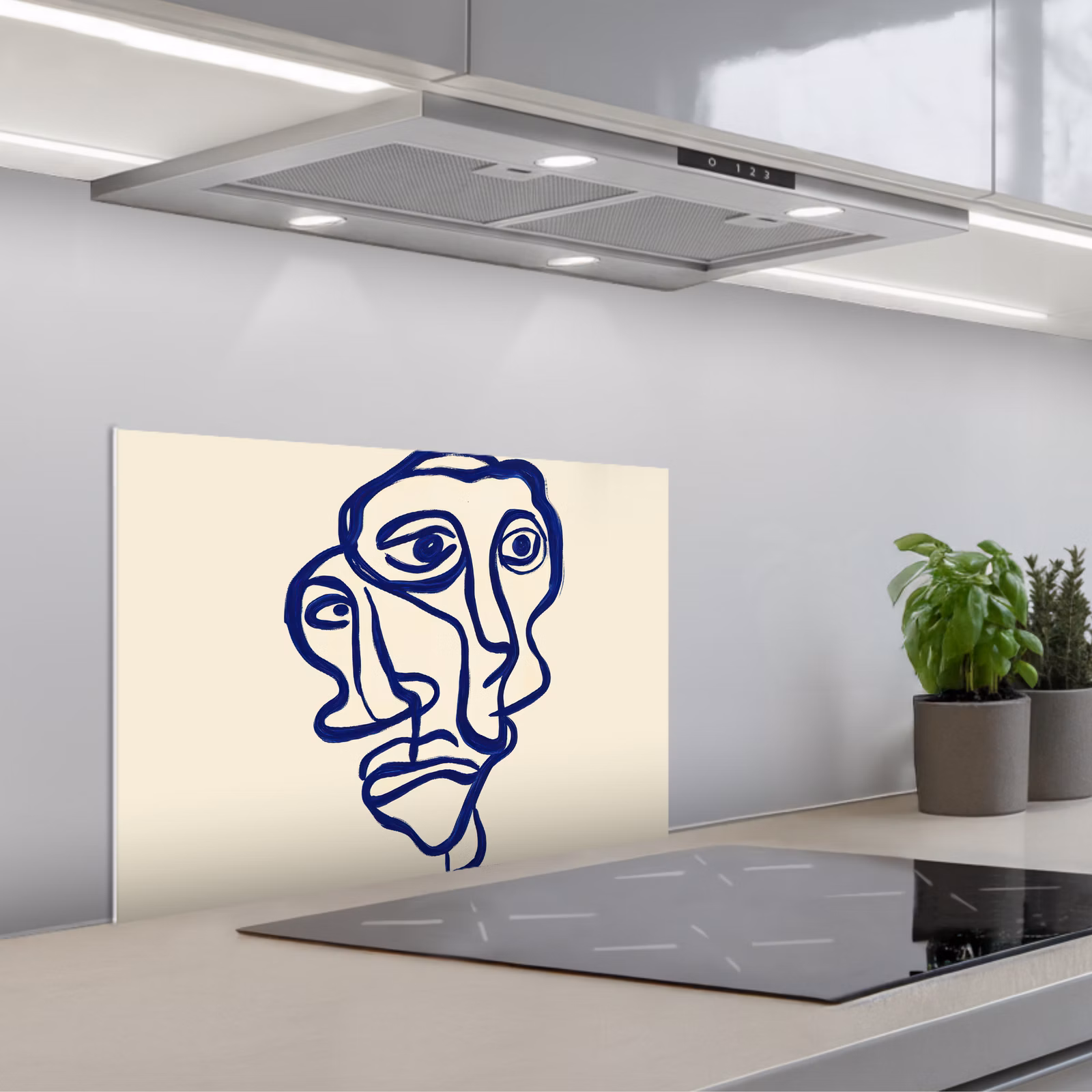 Salpicaderos de cocina - Dibujo lineal - Caras superpuestas - Azul oscuro — 1