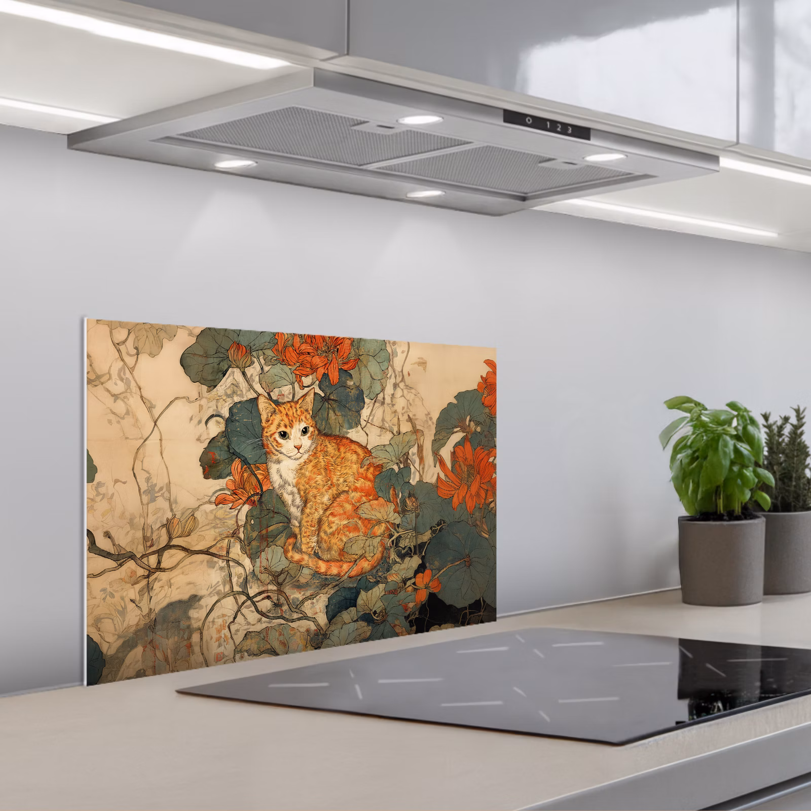 Salpicaderos de cocina - Gato - Ornamental - Flores — 1