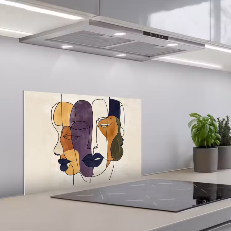 Salpicaderos de cocina - Abstracto - Caras superpuestas - Morado - Verde oscuro — 1
