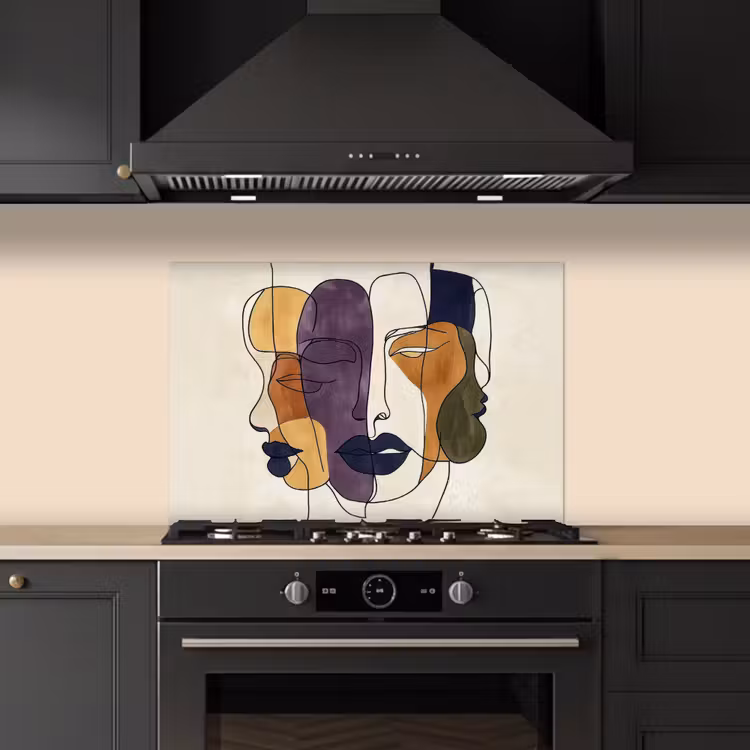 Salpicaderos de cocina - Abstracto - Caras superpuestas - Morado - Verde oscuro — 5